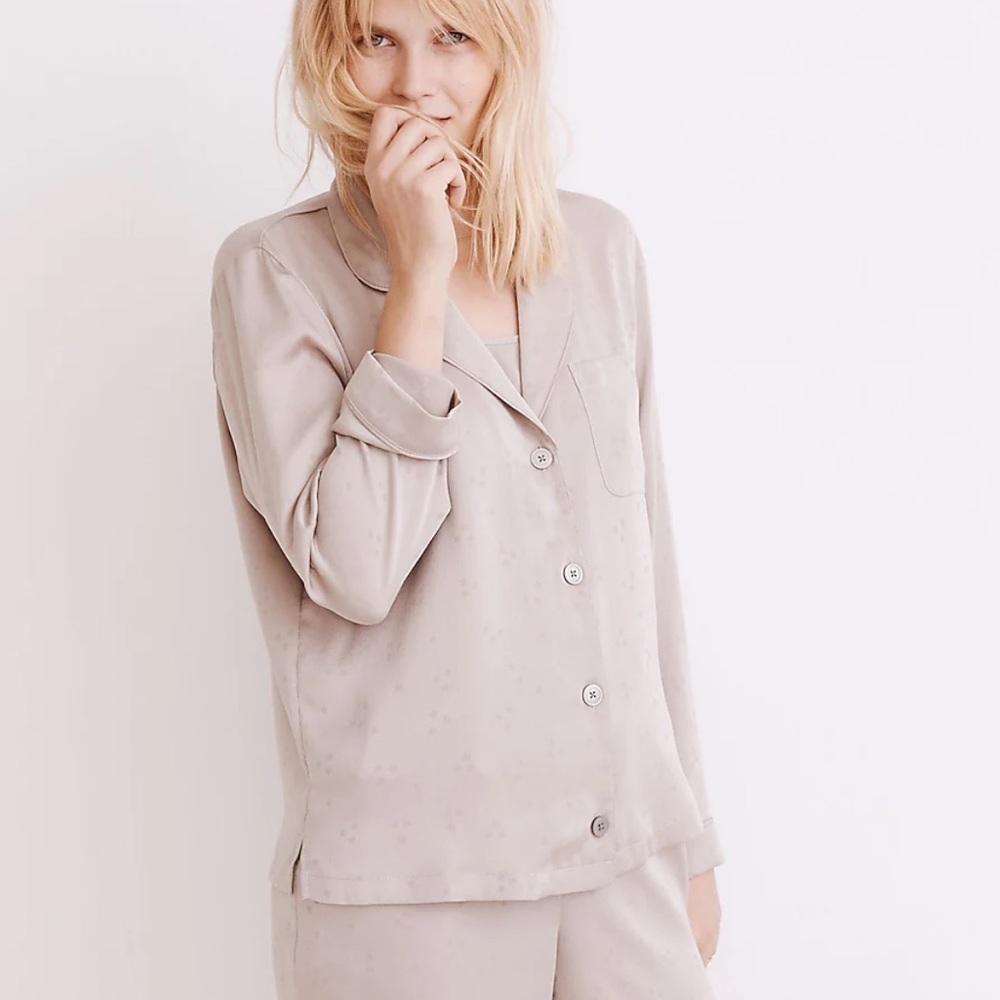 Madewell Night Stars Satin Bedtime Long-Sleeve Pajama Top size Small